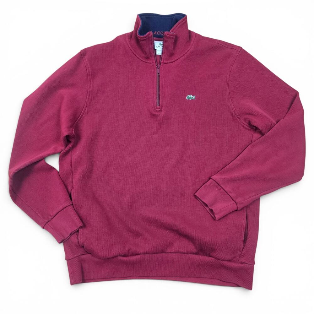 LACOSTE 1/4 Zip Sweatshirt Men's 8/XL Red Cotton Pullover Crocodile Logo Preppy